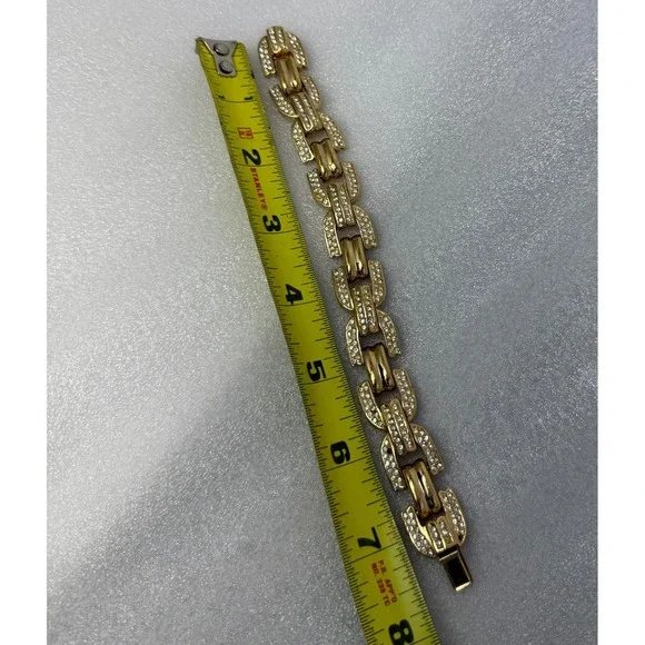 Vintage Dior Gold Tone Chain Link Bracelet‎ 191g Pave Crystal Statement 7” - Picture 8 of 9